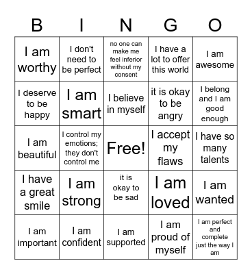 Positive Affirmations Bingo Card