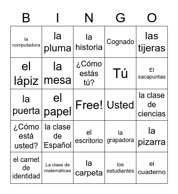 Cosas de la clase y las clases Bingo Card
