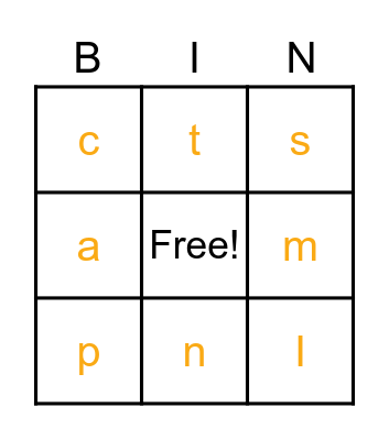 Lowercase letters Bingo Card