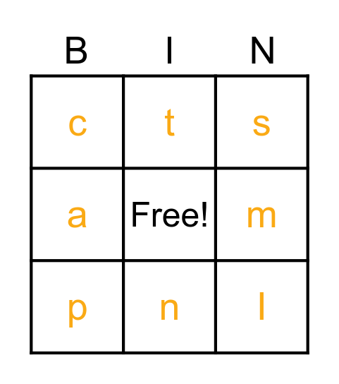 Lowercase letters Bingo Card