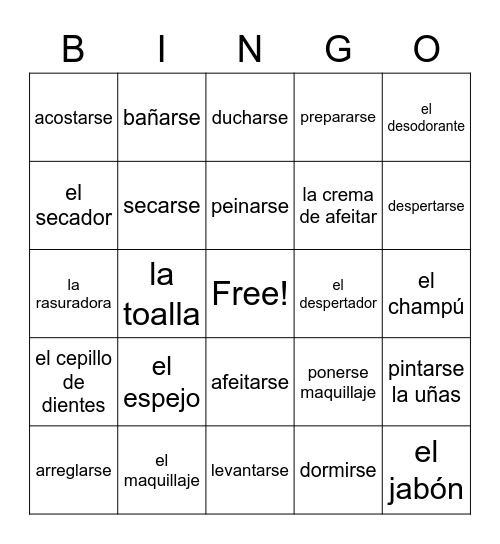 U1 Daily Routines and  Personal Items Bingo Card