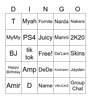 Happy Birthday "D" Bingo Card