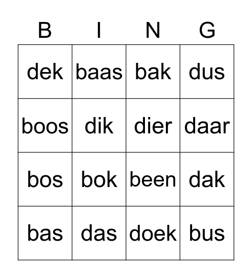 b en d bingo Card