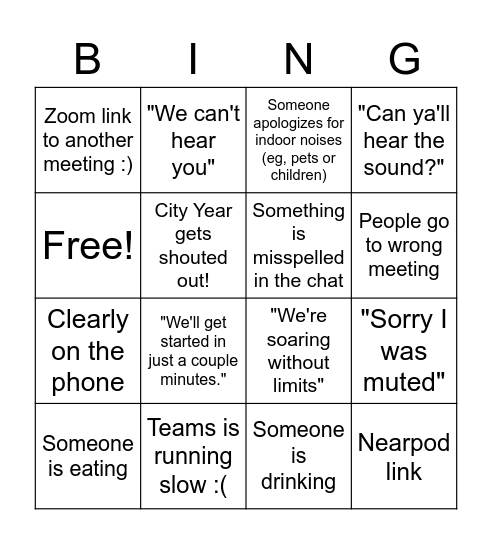 Wednesday Meetings Bingo Card Bingo Card