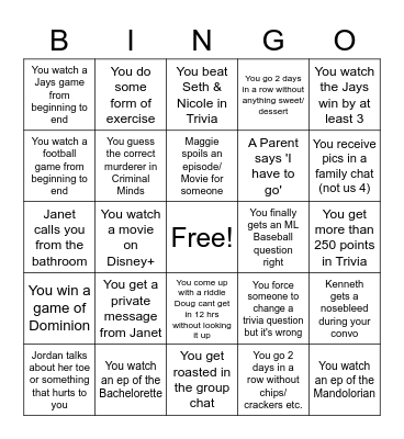 DV MP KP JJ Bingo Card