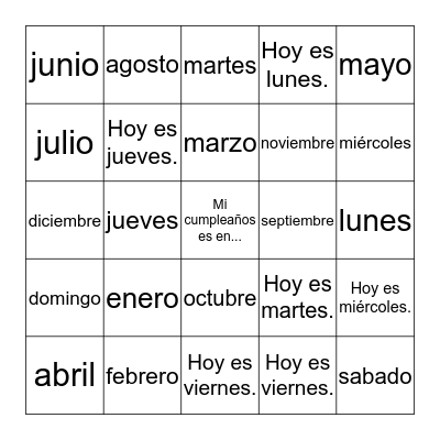Mi cumpleaños es en... Bingo Card