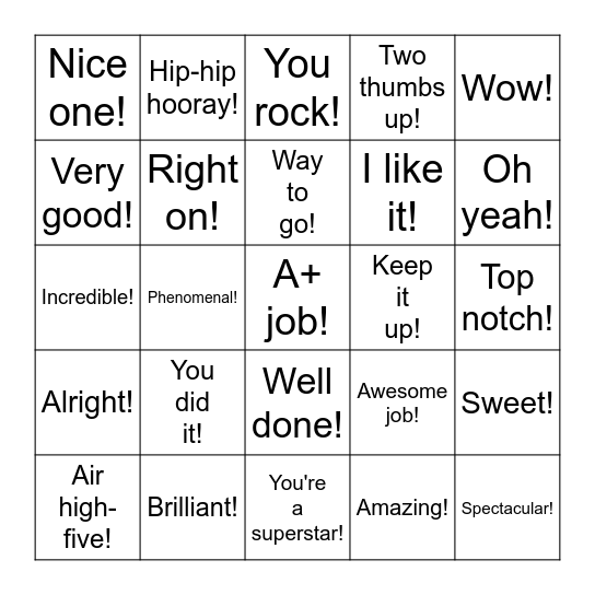 Chosen Reinforcer: _________________________ Bingo Card