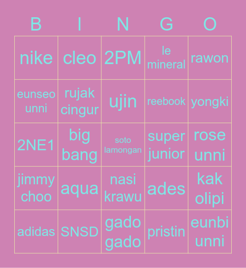 BINGO with Olipi Unni Bingo Card