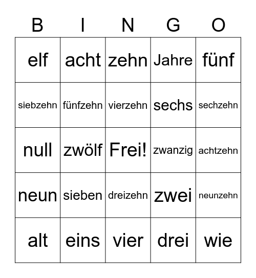 Wie alt bist du? Bingo Card