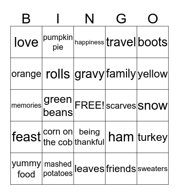 THANKSGIVING  Bingo Card