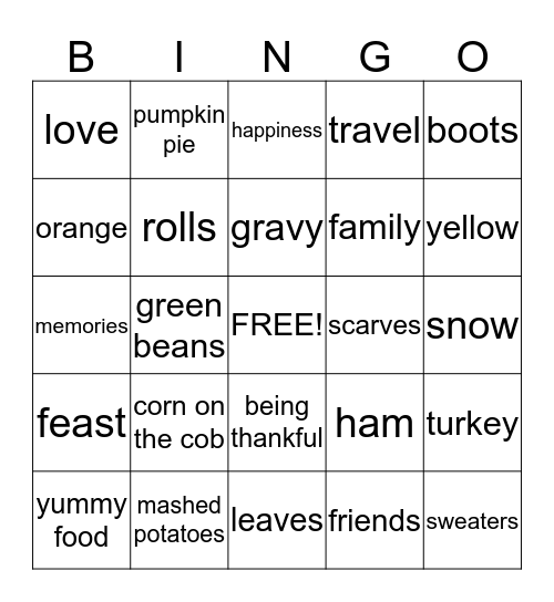 THANKSGIVING  Bingo Card