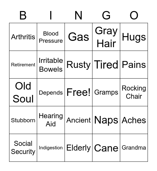 Gabe and Cassie's Over the Hill Bingo Card