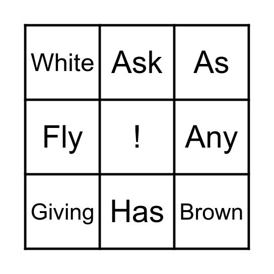 1st Grade Word Bingo Card