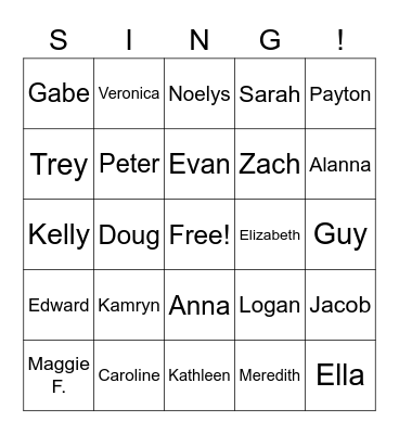 Chamber Singers Bingo Card