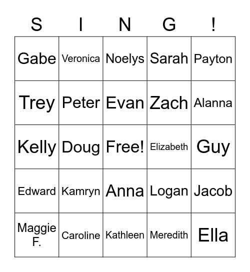 Chamber Singers Bingo Card