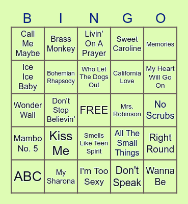 Name That Tune! Bingo Card