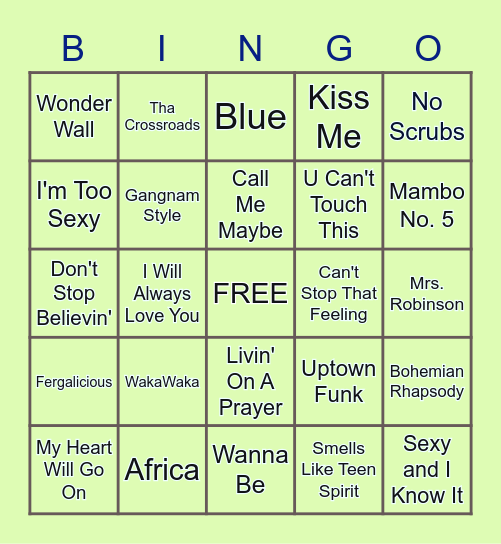 Name That Tune! Bingo Card