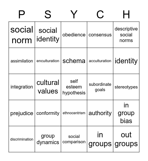 psychology bingo Card