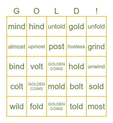 Kind Old Words 1 Bingo Card