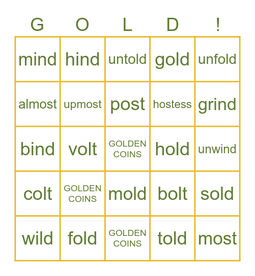Kind Old Words 1 Bingo Card