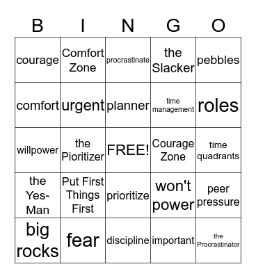 Habit 3: Put First Things First Bingo Card