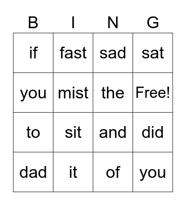 Untitled Bingo Card