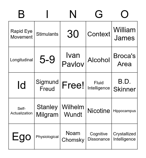 Psych Club Fall Bash Bingo Card