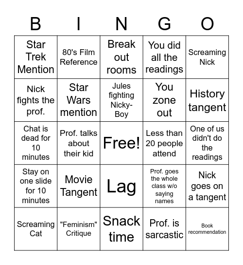 We are 33 here, Nicholas Bingo Card
