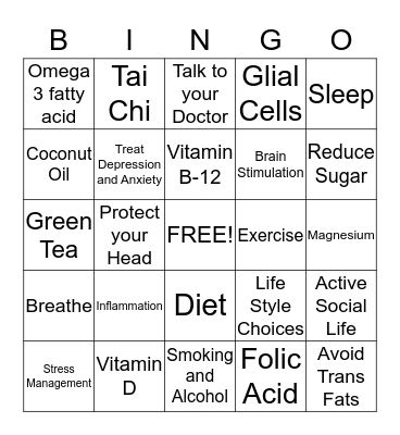 Brain Health Bingo Card