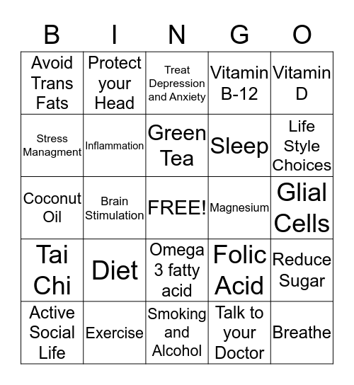 Brain Health Bingo Card