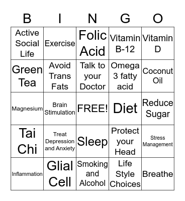 Brain Health Bingo Card