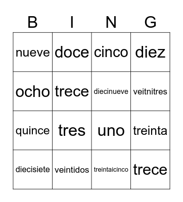 Spanish Bingo Card