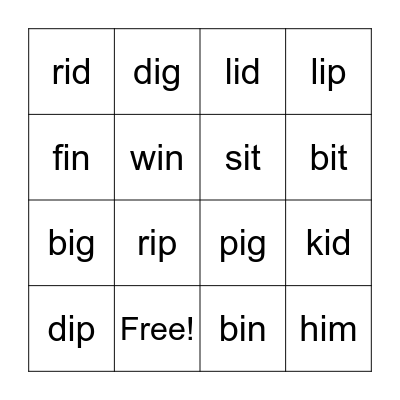 "i" CVC words Bingo Card