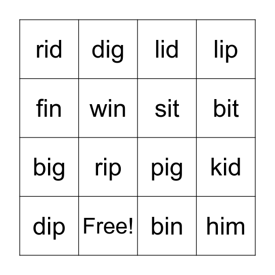 "i" CVC words Bingo Card