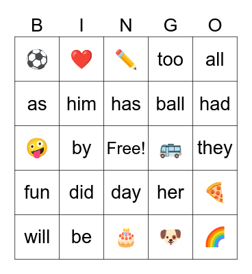 Sight Word Bingoas Bingo Card