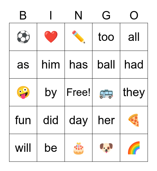 Sight Word Bingoas Bingo Card