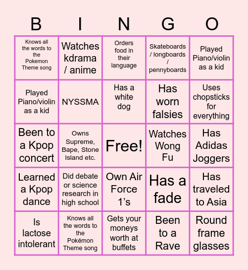 Asian Bingo! Bingo Card