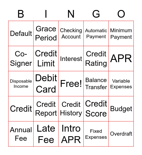 TRIO SSS Financial Lit Bingo-Budget Style Bingo Card