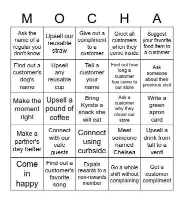Starbucks Bingo Card