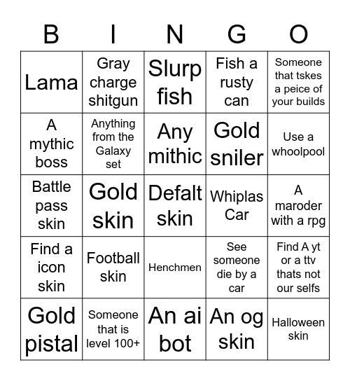 Fortnite chapter2 season3 Bingo Card