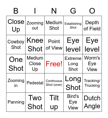 FILM SHOT BINGO Card