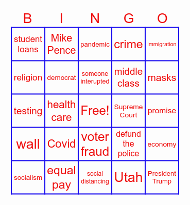 Presidential Debate Bingo Card