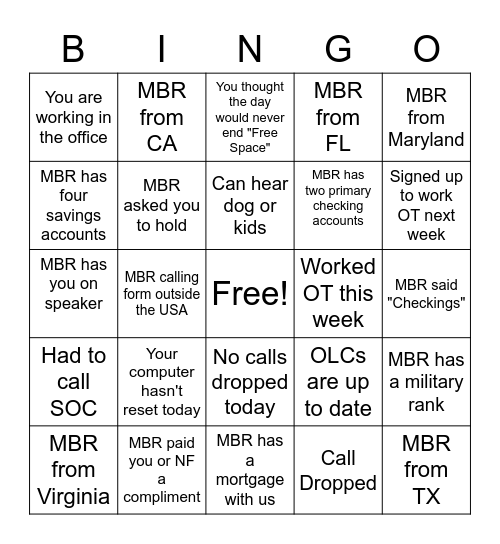 Member BINGO Card