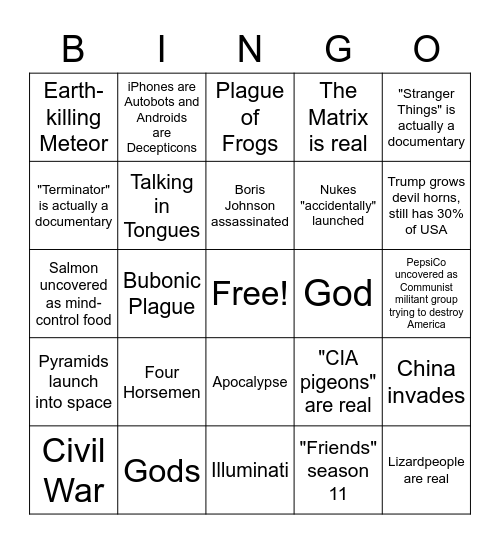 4th Quarter (Oct/Nov/Dec) Bingo Card