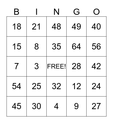 Multiplication Bingo  Bingo Card