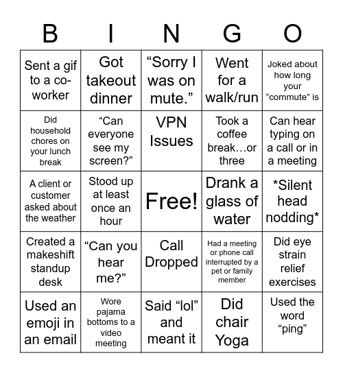 CSW Remote Bingo Card