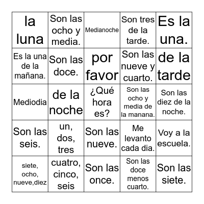 ¿Qué hora es? Bingo Card