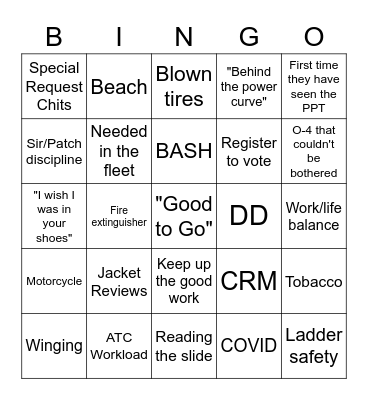 Safety Stand Down Bingo Card