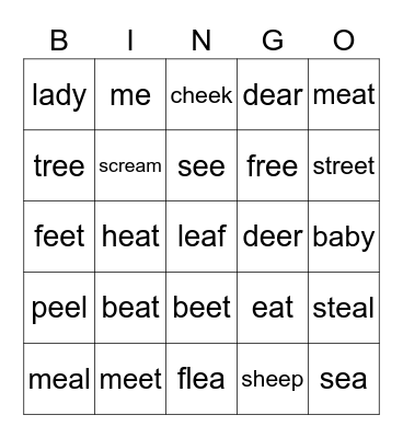 Long E Bingo Card