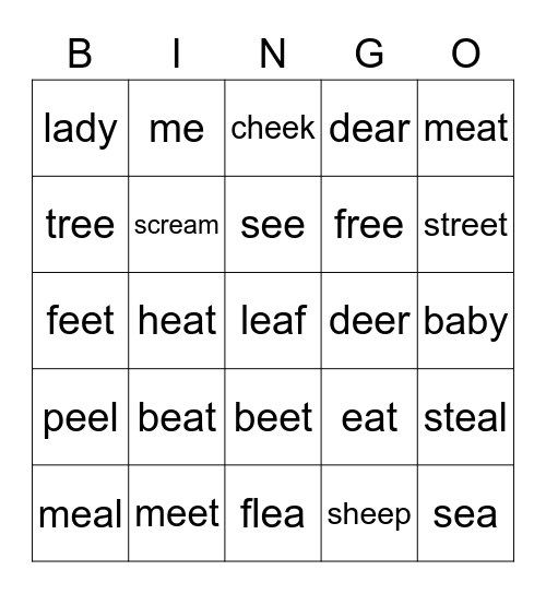 Long E Bingo Card